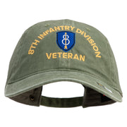 U.S. Army 8th Infantry Division Embroidered Washed Solid Pigment Dyed Cotton Twill Brass Buckle Cap - Olive OSFM