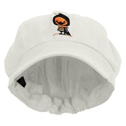 Chicken Warrior Embroidered Cotton Elastic Newsboy Cap - White OSFM