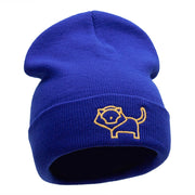 Delicate Lion Outline Embroidered Knitted Long Beanie