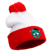 Cartoon Style Frankenstein Logo Embroidered Red White Long Beanie - Red-White OSFM