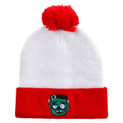 Cartoon Style Frankenstein Logo Embroidered Red White Long Beanie - Red-White OSFM