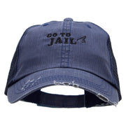 Go To Jail Embroidered Low Profile Special Cotton Mesh Cap - Navy OSFM