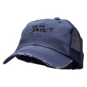 Go To Jail Embroidered Low Profile Special Cotton Mesh Cap - Navy OSFM