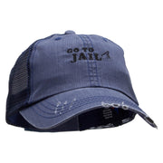 Go To Jail Embroidered Low Profile Special Cotton Mesh Cap - Navy OSFM