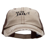 Go To Jail Embroidered Low Profile Special Cotton Mesh Cap - Khaki-Brown OSFM