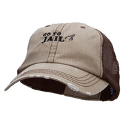 Go To Jail Embroidered Low Profile Special Cotton Mesh Cap - Khaki-Brown OSFM