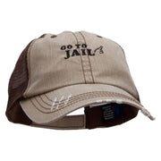 Go To Jail Embroidered Low Profile Special Cotton Mesh Cap - Khaki-Brown OSFM