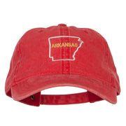 Arkansas with Map Outline Embroidered Washed Cotton Twill Cap