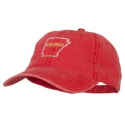 Arkansas with Map Outline Embroidered Washed Cotton Twill Cap