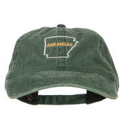 Arkansas with Map Outline Embroidered Washed Cotton Twill Cap