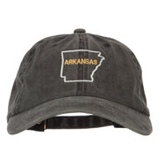 Arkansas with Map Outline Embroidered Washed Cotton Twill Cap