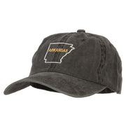 Arkansas with Map Outline Embroidered Washed Cotton Twill Cap