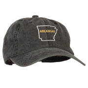 Arkansas with Map Outline Embroidered Washed Cotton Twill Cap