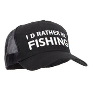 I'd Rather Be Fishing Heat Transfer Solid Cotton Twill 5 Panel Mesh Cap