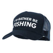 I'd Rather Be Fishing Heat Transfer Solid Cotton Twill 5 Panel Mesh Cap