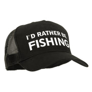 I'd Rather Be Fishing Heat Transfer Solid Cotton Twill 5 Panel Mesh Cap