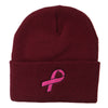 Hot Pink Ribbon Breast Cancer Embroidered Long Cuff Beanie