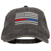 Thin Red and Blue Line Silver USA Flag Embroidered Washed Buckle Cap