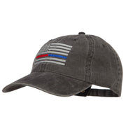 Thin Red and Blue Line Silver USA Flag Embroidered Washed Buckle Cap