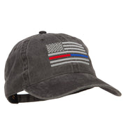 Thin Red and Blue Line Silver USA Flag Embroidered Washed Buckle Cap