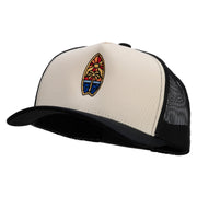 Surf Board Mural Embroidered Premium Pro Style 5 Panels Mesh Cap - Black-Stone-Black OSFM