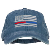 Thin Red and Blue Line Silver USA Flag Embroidered Washed Buckle Cap