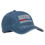 Thin Red and Blue Line Silver USA Flag Embroidered Washed Buckle Cap