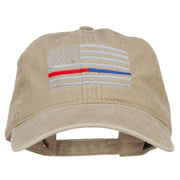 Thin Red and Blue Line Silver USA Flag Embroidered Washed Buckle Cap