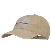 Thin Red and Blue Line Silver USA Flag Embroidered Washed Buckle Cap