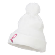 Ribbon Breast Cancer Embroidered Pom Beanie