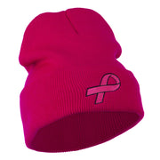 Hot Pink Ribbon Breast Cancer Embroidered Long Cuff Beanie