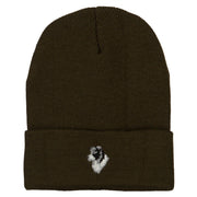 Border Collie Head Embroidered Long Knitted Beanie