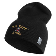 US Navy Retired Military Embroidered Heavyweight Classic Knit Short Beanie - Black OSFM