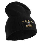 US Navy Retired Military Embroidered Heavyweight Classic Knit Short Beanie - Black OSFM