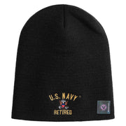 US Navy Retired Military Embroidered Heavyweight Classic Knit Short Beanie - Black OSFM