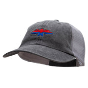 Red Eagle And Blue Embroidered Washed Trucker Cap