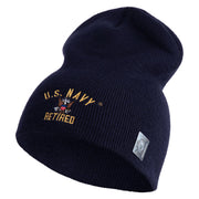 US Navy Retired Military Embroidered Heavyweight Classic Knit Short Beanie - Navy OSFM