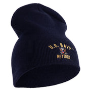 US Navy Retired Military Embroidered Heavyweight Classic Knit Short Beanie - Navy OSFM