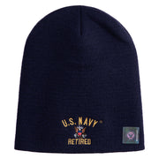 US Navy Retired Military Embroidered Heavyweight Classic Knit Short Beanie - Navy OSFM