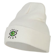 Green Eye Embroidered Long Beanie