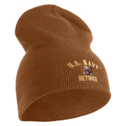 US Navy Retired Military Embroidered Heavyweight Classic Knit Short Beanie - Caramel OSFM