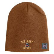 US Navy Retired Military Embroidered Heavyweight Classic Knit Short Beanie - Caramel OSFM