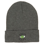 Green Eye Embroidered Long Beanie