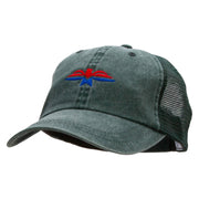 Red Eagle And Blue Embroidered Washed Trucker Cap