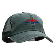 Red Eagle And Blue Embroidered Washed Trucker Cap