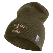 US Navy Retired Military Embroidered Heavyweight Classic Knit Short Beanie - Olive OSFM