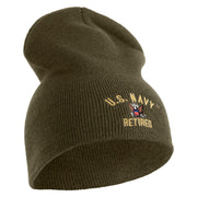 US Navy Retired Military Embroidered Heavyweight Classic Knit Short Beanie - Olive OSFM
