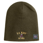 US Navy Retired Military Embroidered Heavyweight Classic Knit Short Beanie - Olive OSFM