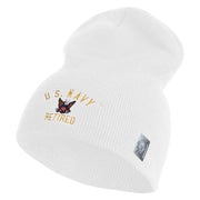 US Navy Retired Military Embroidered Heavyweight Classic Knit Short Beanie - White OSFM
