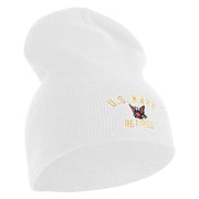 US Navy Retired Military Embroidered Heavyweight Classic Knit Short Beanie - White OSFM
